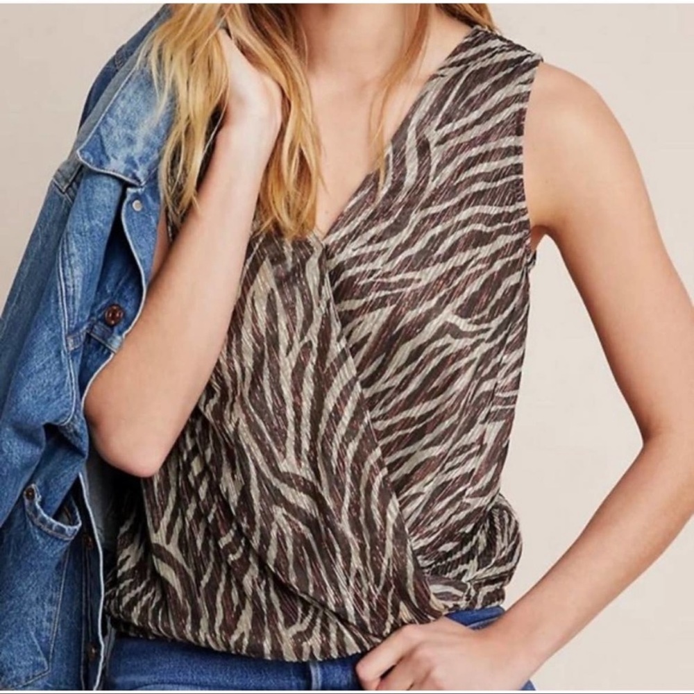 Anthro ERI + ALI metallic zebra sleeveless top